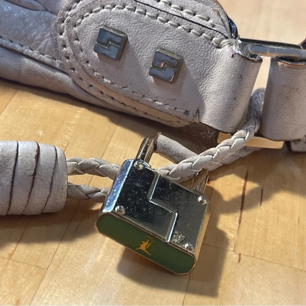 L.A.M.B. White Leather Hobo with Tan and Black Stripes